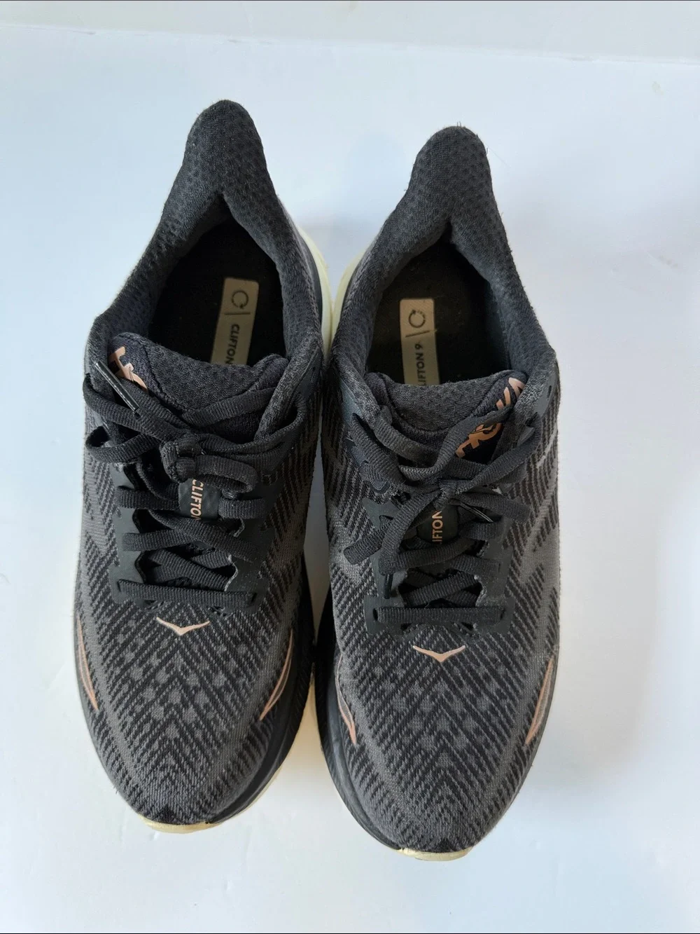 Hoka Women's Black Athletic Shoes with Rose Gold Logo